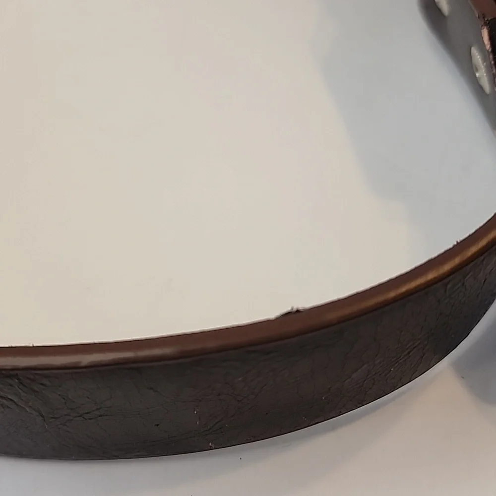 Western Belt Buckle Oval Embellished Brown & Brass Tones W/ Brown Belt